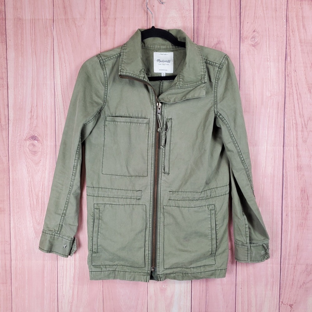Madewell Womens Fleet Military Jacket Sz XS Green Full Zip